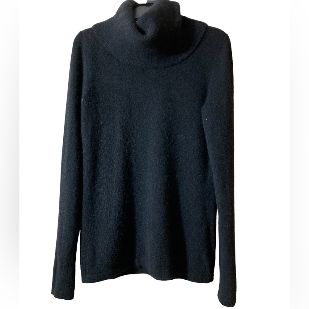 Black Cashmere Cowl Neck Sweater Vertical Design Size Medium